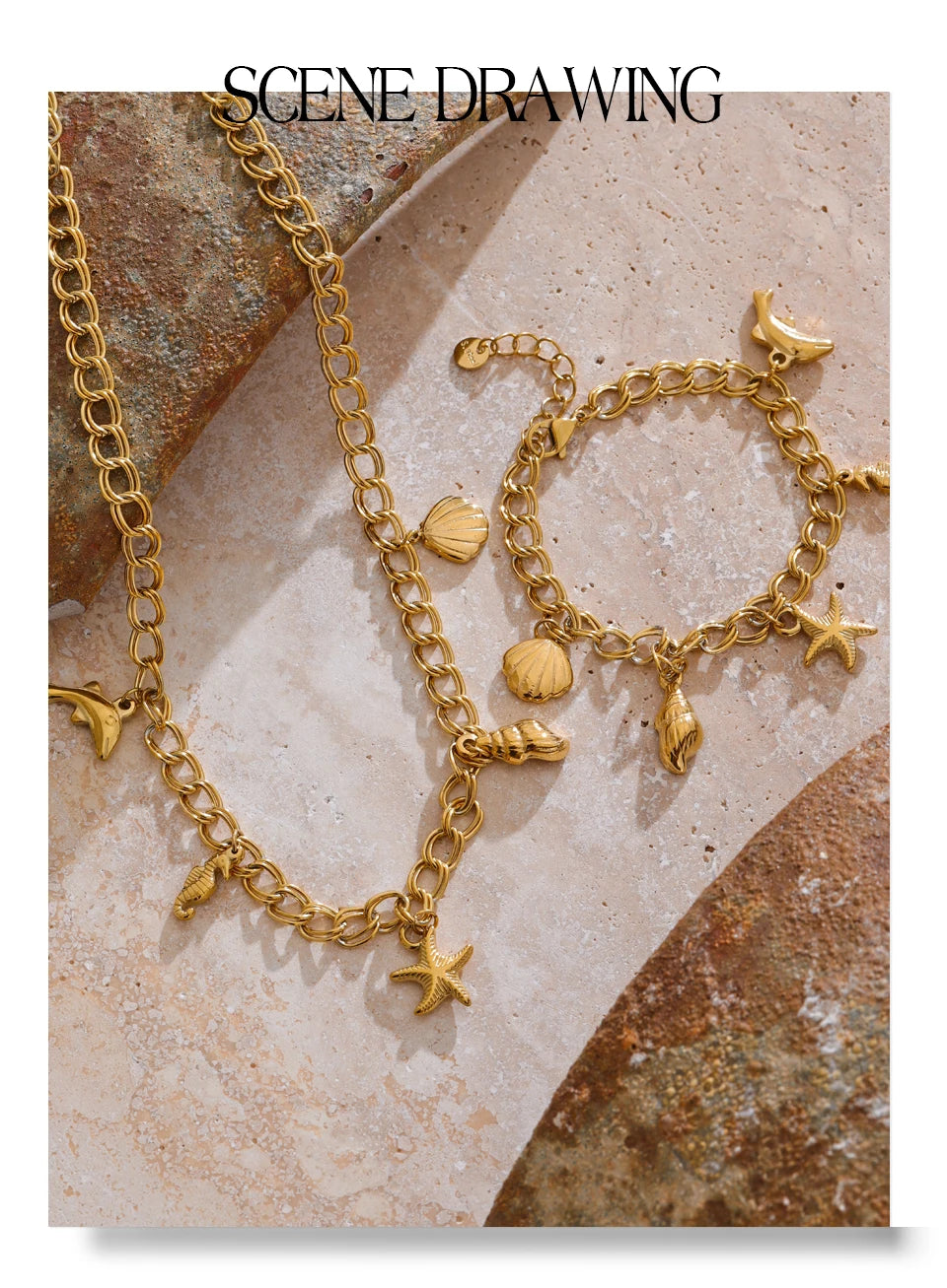 Shell star geometric necklace in gold-plated stainless steel with shell.