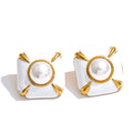 Pearl enamel multi-color earrings in gold-plated stainless steel with pearl and enamel.