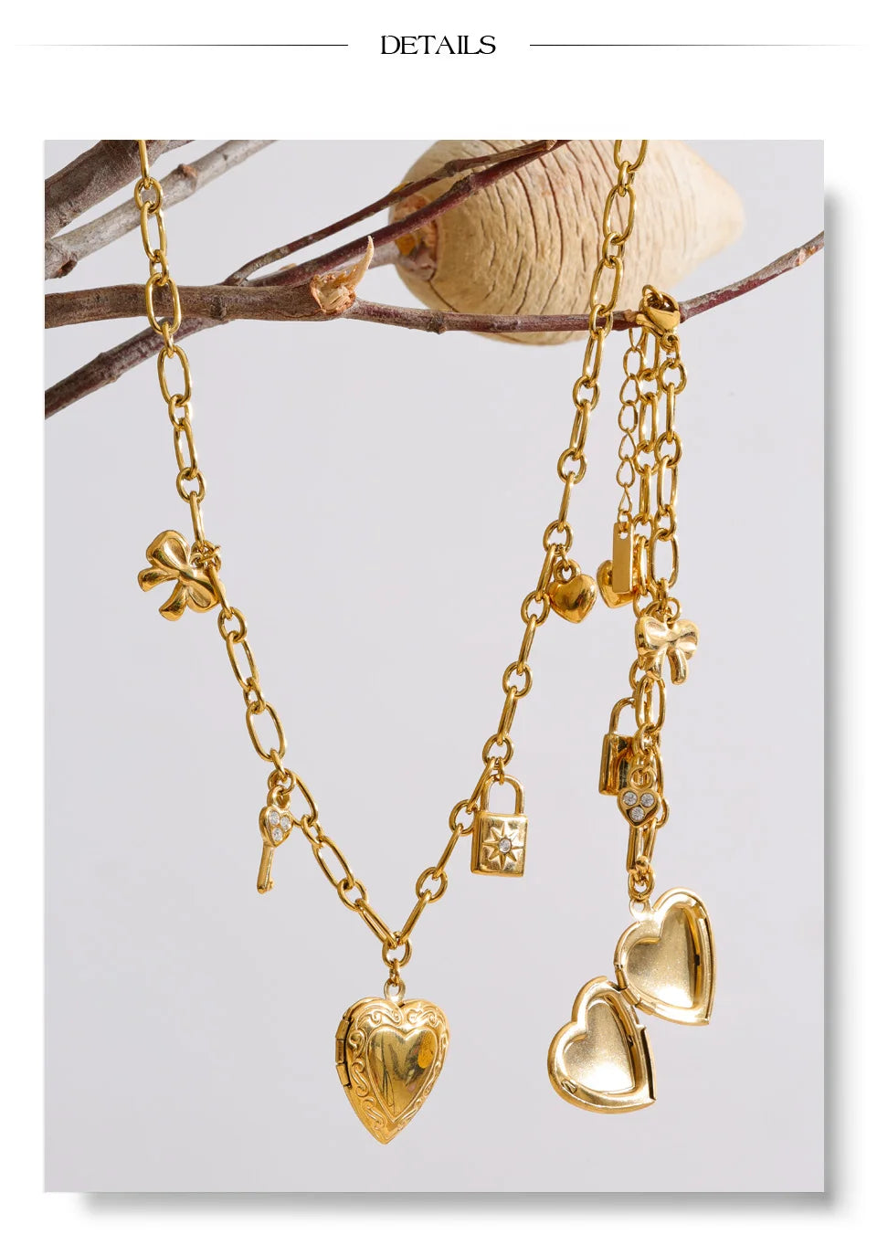 Heart necklace in gold-plated stainless steel.
