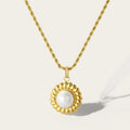 Rope Chain Pearl Round Metal Pendant Necklace — 316L Stainless Steel · PS389