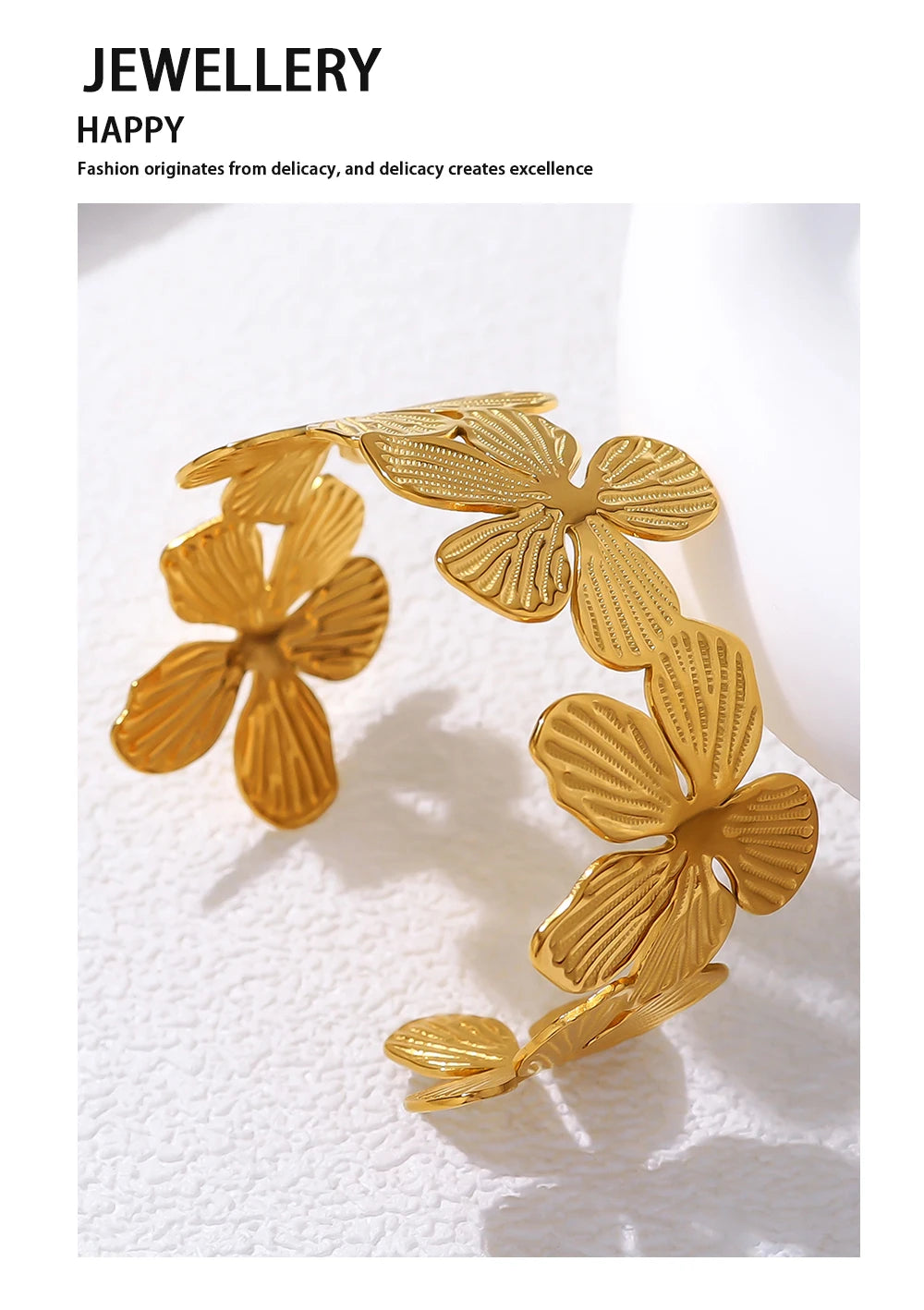 Floral Cuff Bracelet — 316L Stainless Steel · PS452