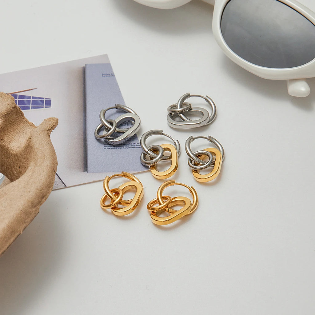 Two-Tone Geometric U Earrings — Stainless Steel · PS359