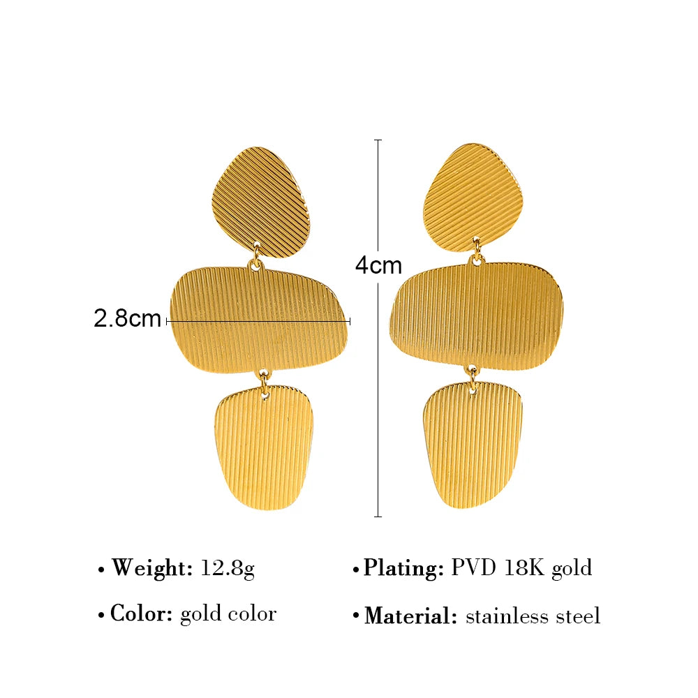 Drop Earrings Striped Metal Texture — 316L Stainless Steel · PS390