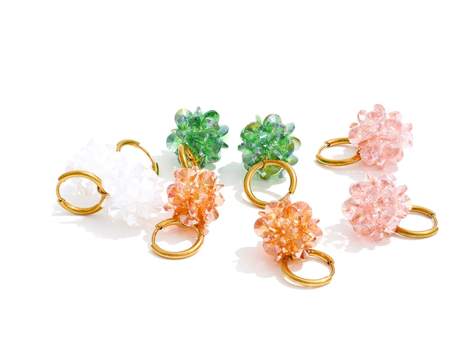 Crystal Flower Geometric Earrings — Gold-Plated Stainless Steel with Crystal · PS1990