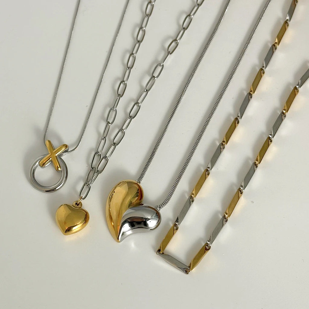 Two-Tone Heart Chain Necklace — Stainless Steel · PS360