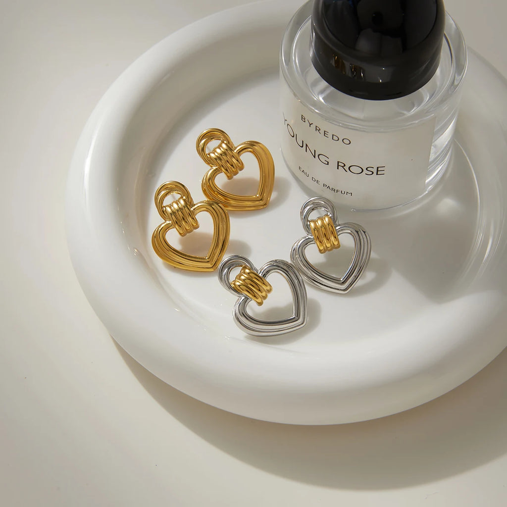 Open Heart Drop Earrings — Stainless Steel · PS066