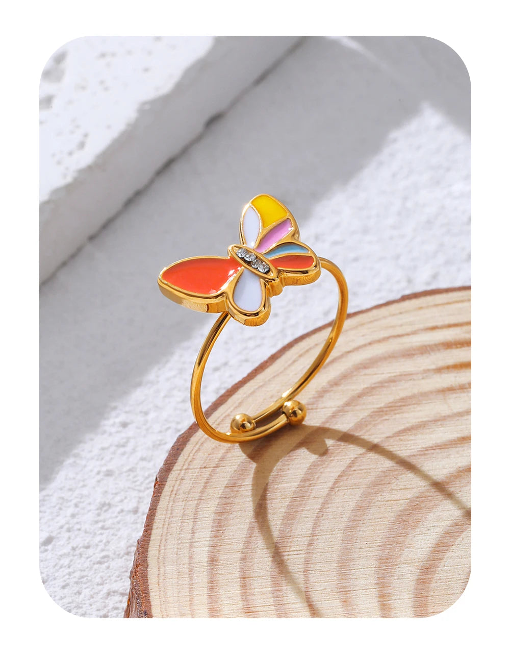 Colorful Enamel Butterfly Ring — Stainless Steel · PS469