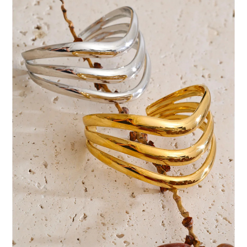 Geometric Layered Bracelet — Gold-Plated Stainless Steel · PS1561