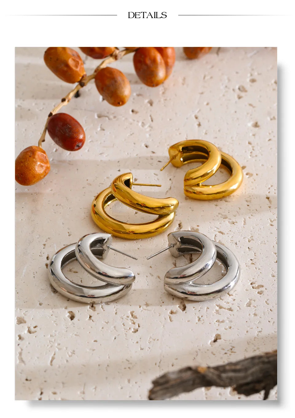 Geometric earrings in gold-plated stainless steel.