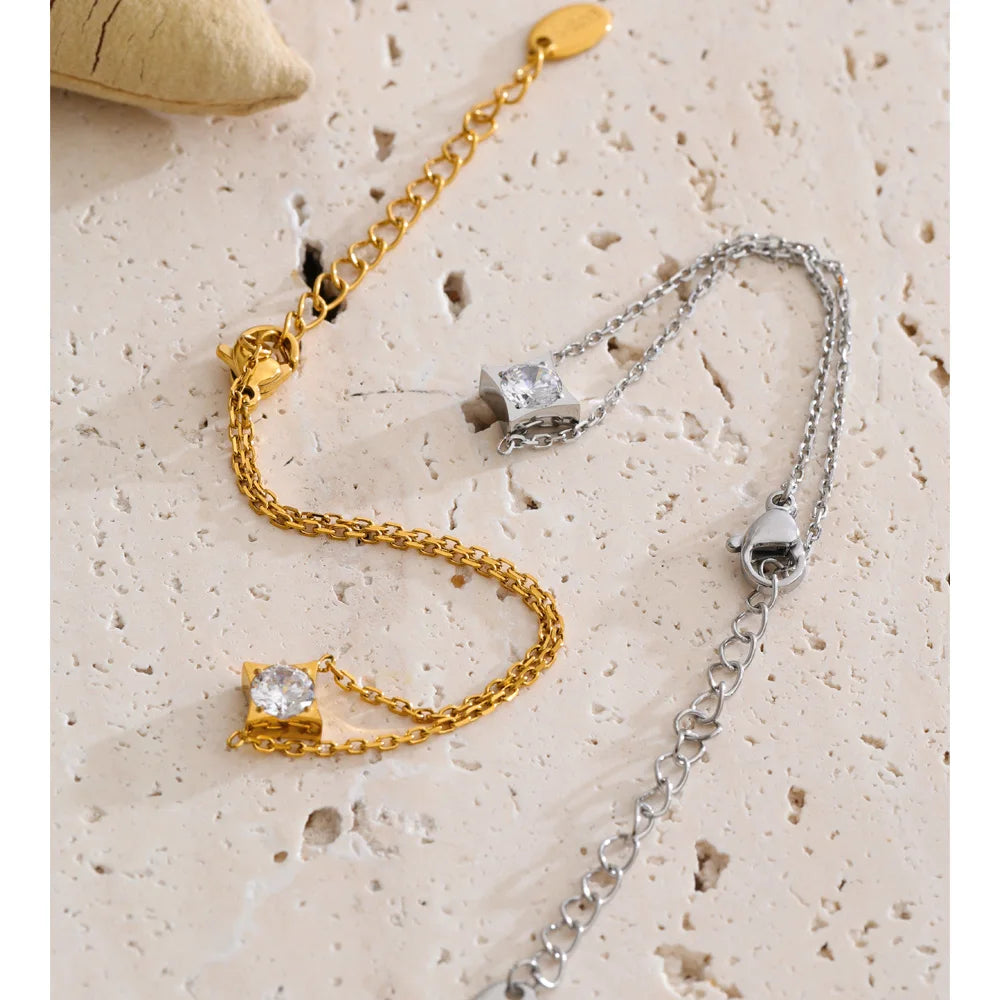 Cubic Zirconia Star Geometric Bracelet — Gold-Plated Stainless Steel with Cubic Zirconia · PS1229