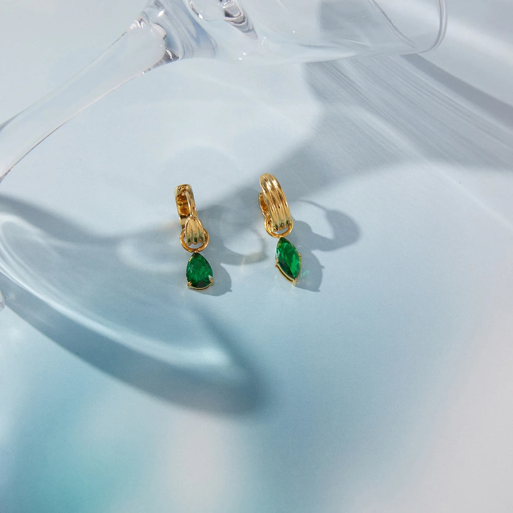 Green CZ Waterdrop Earrings — Stainless Steel · PS309