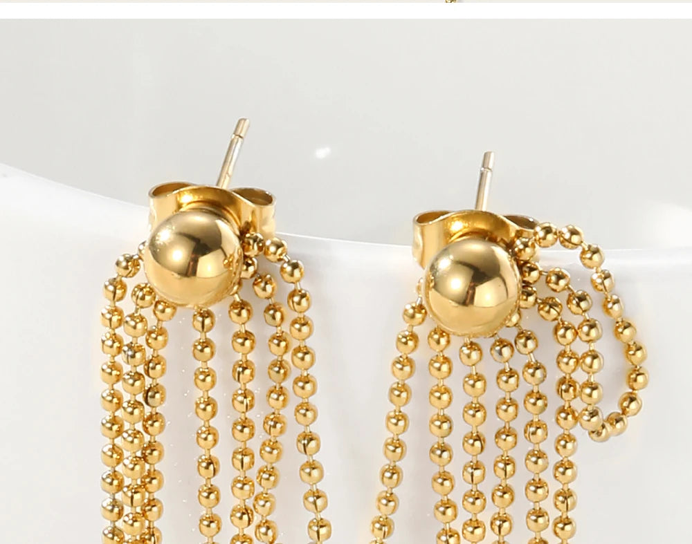 Stud Drop Tassel Earrings Metal Texture — 316L Stainless Steel · PS433