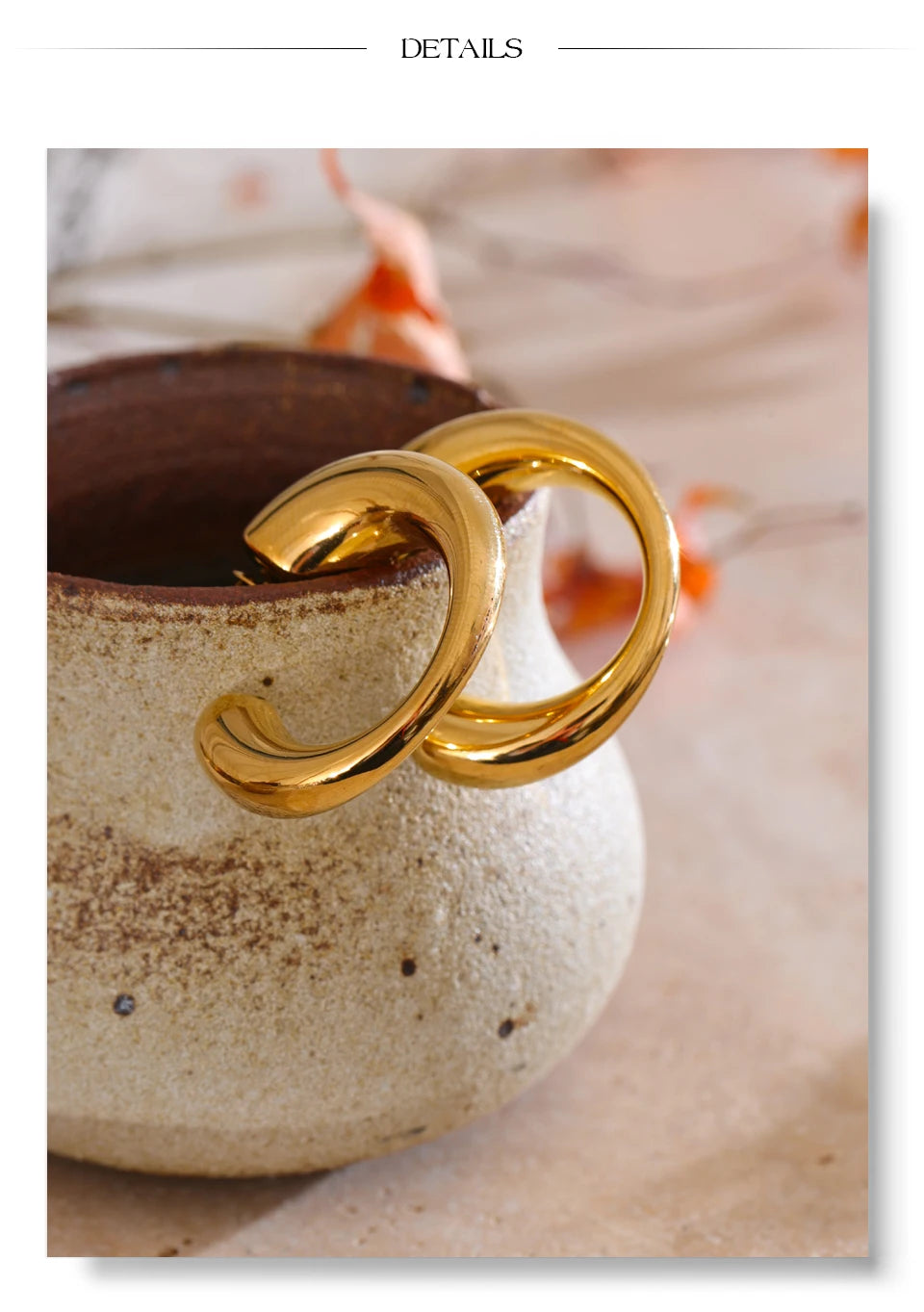Minimalist geometric earrings in gold-plated stainless steel.