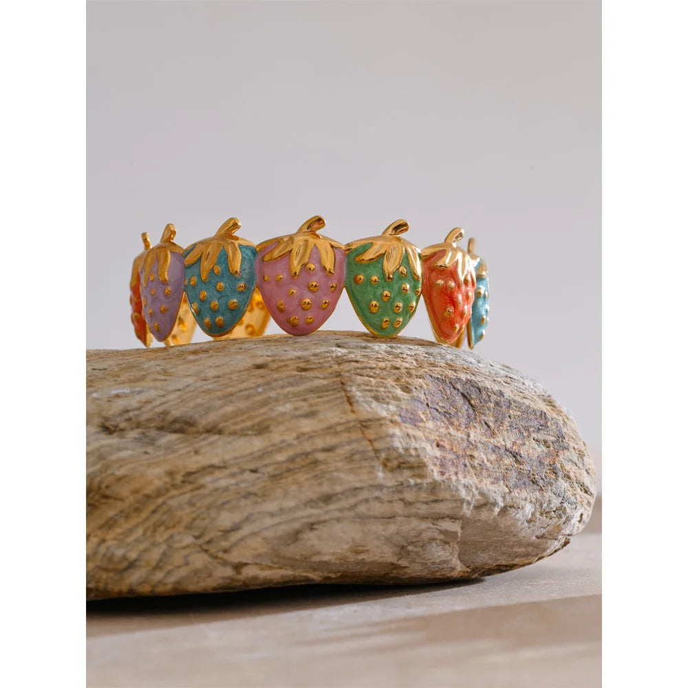 Red Enamel Multi-Color Bracelet — Gold-Plated Stainless Steel with Enamel · PS1601