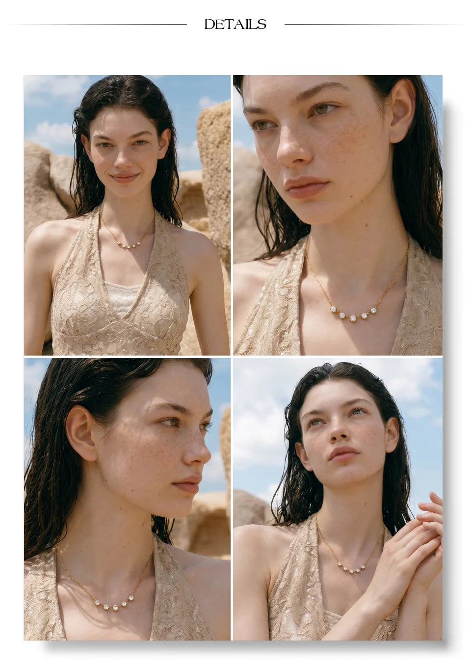 Cubic zirconia geometric necklace in gold-plated stainless steel with cubic zirconia.