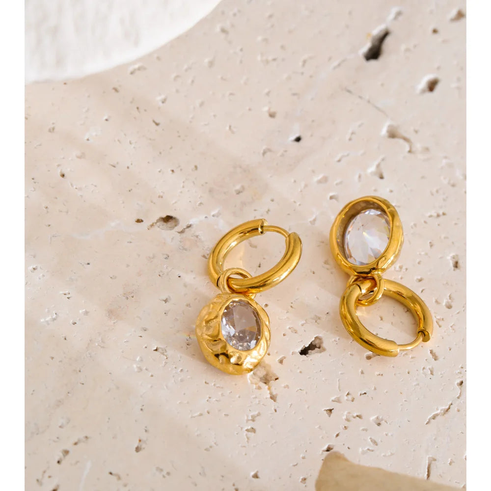 Cubic Zirconia Geometric Earrings — Gold-Plated Stainless Steel with Cubic Zirconia · PS1261