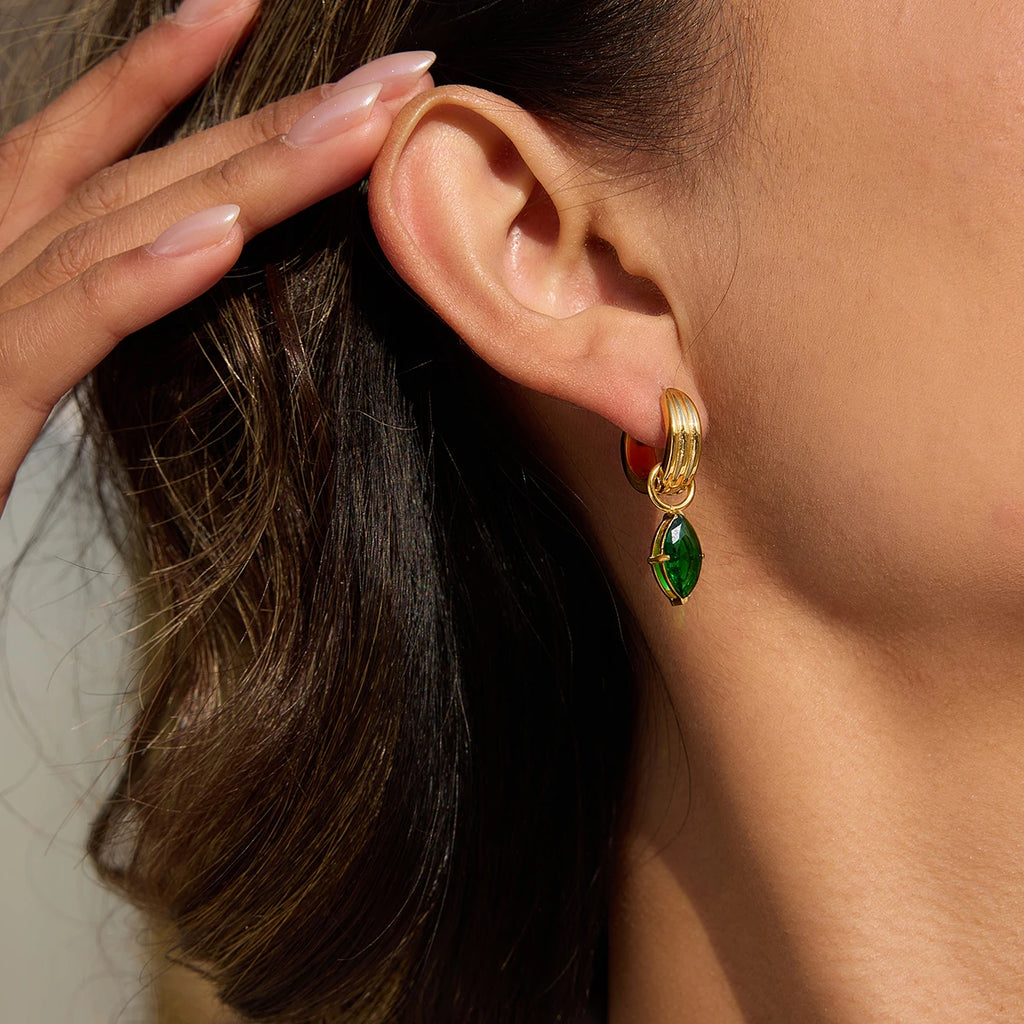 Green CZ Waterdrop Earrings — Stainless Steel · PS309