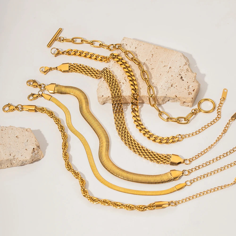 Layered Mesh Chain Bracelet Stack — Stainless Steel · PS014