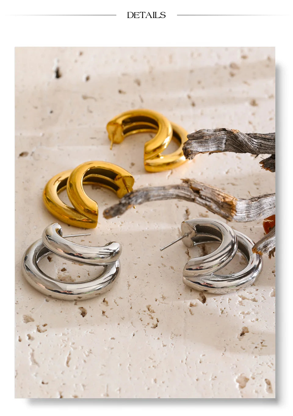 Geometric earrings in gold-plated stainless steel.