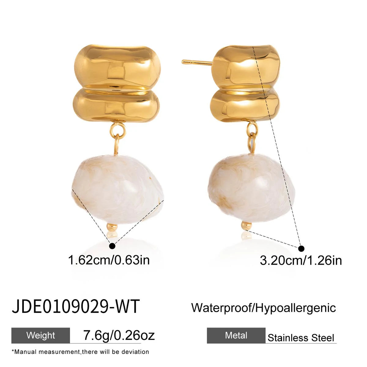 Geometric Resin Drop Earrings — 18K Gold Plated Stainless Steel · JDE0109029