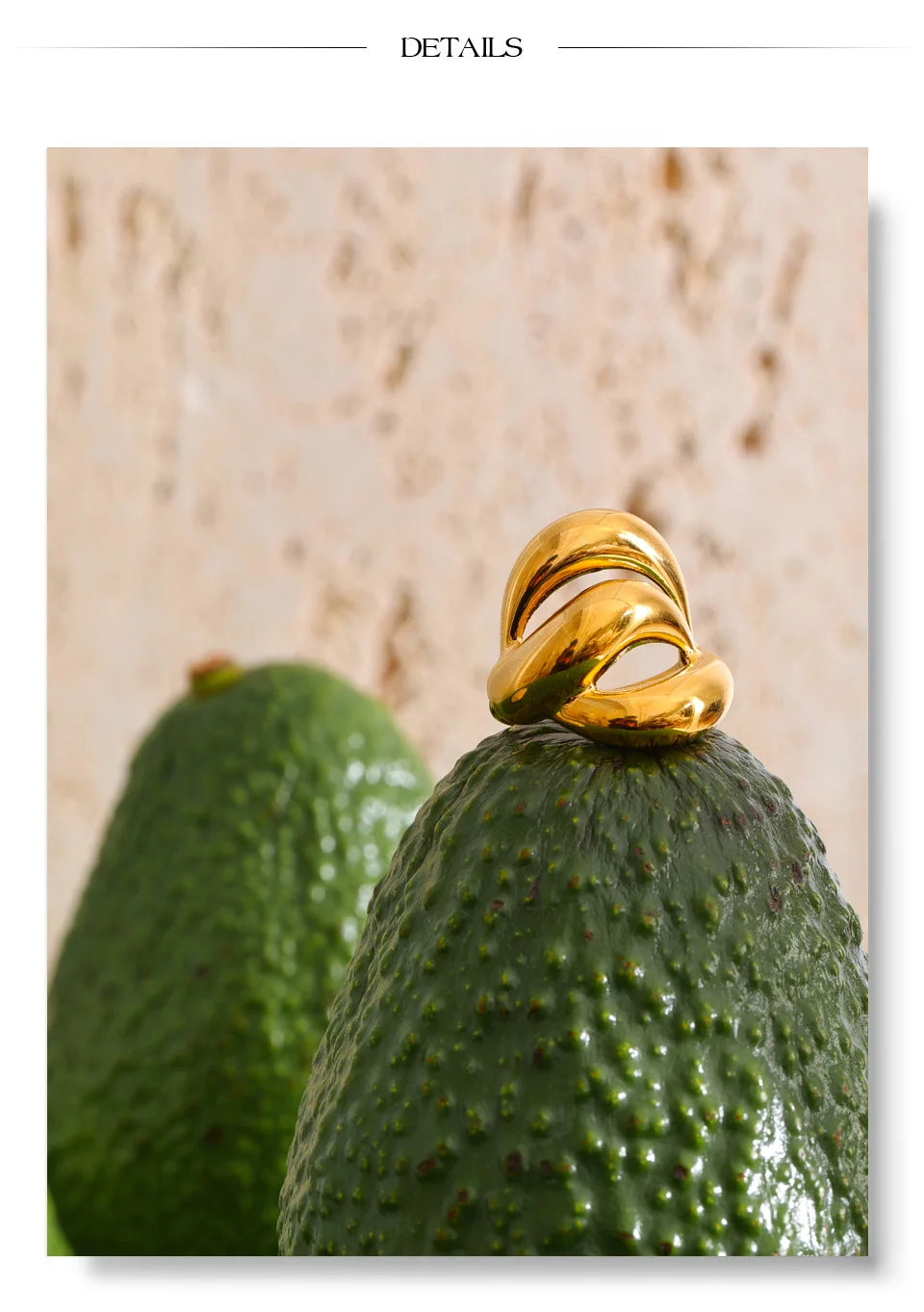 Geometric layered ring in 18K gold-plated stainless steel.