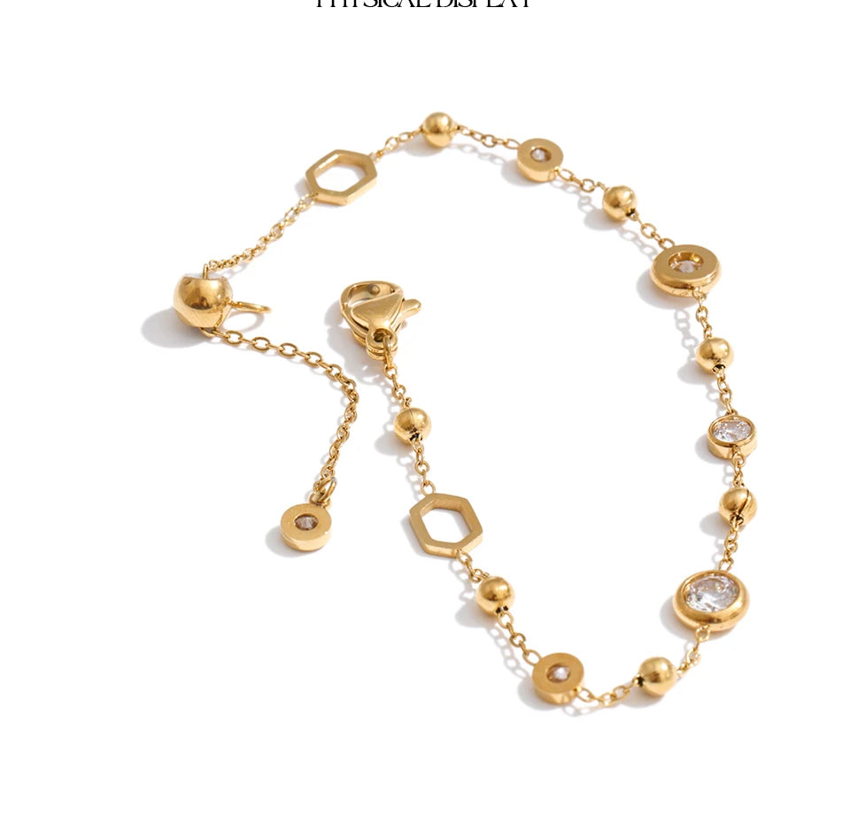 Cubic Zirconia Geometric Chain Bracelet — Gold-Plated Stainless Steel with Cubic Zirconia · PS1643