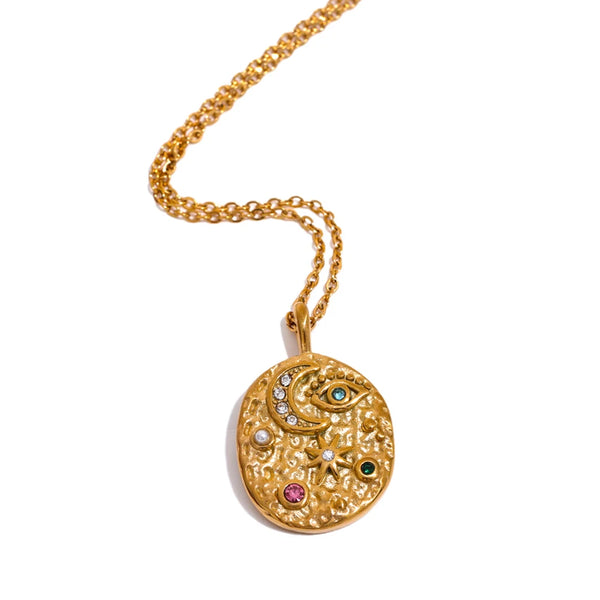Gold-plated stainless steel necklace with cubic zirconia.