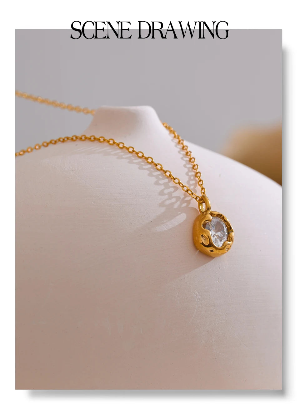 Cubic zirconia geometric necklace in gold-plated stainless steel with cubic zirconia.