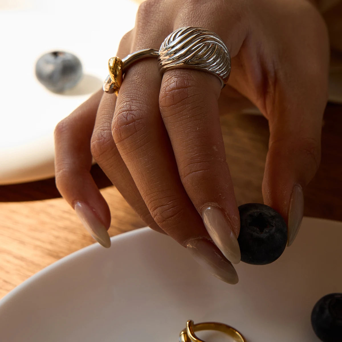 Two-Tone Shell Ring Stack — Stainless Steel · PS270