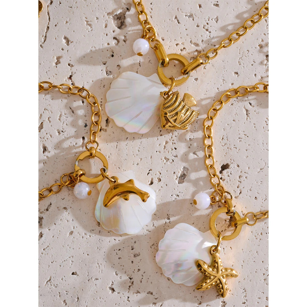 Shell Star Geometric Bracelet — Gold-Plated Stainless Steel with Shell · PS2251