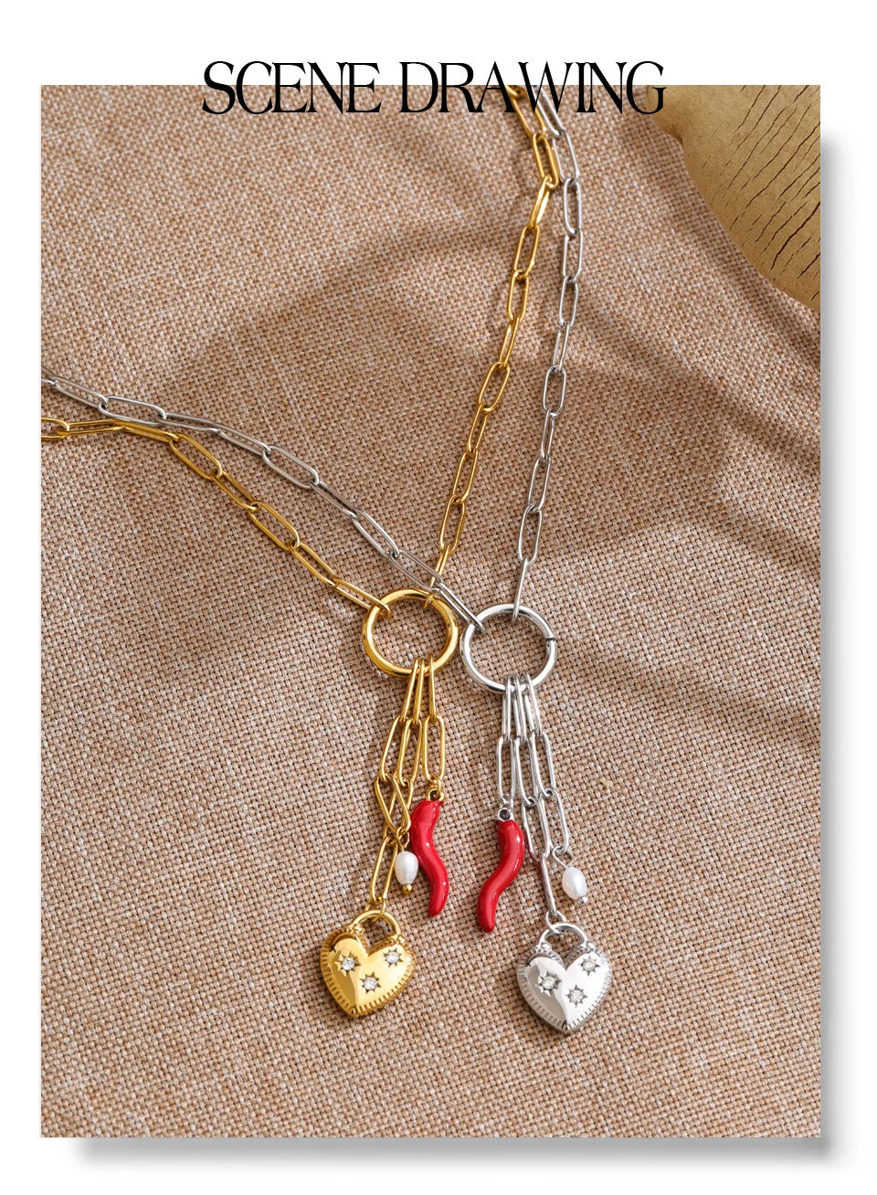 Cubic zirconia freshwater pearl heart necklace in gold-plated stainless steel with freshwater pearl and cubic zirconia.