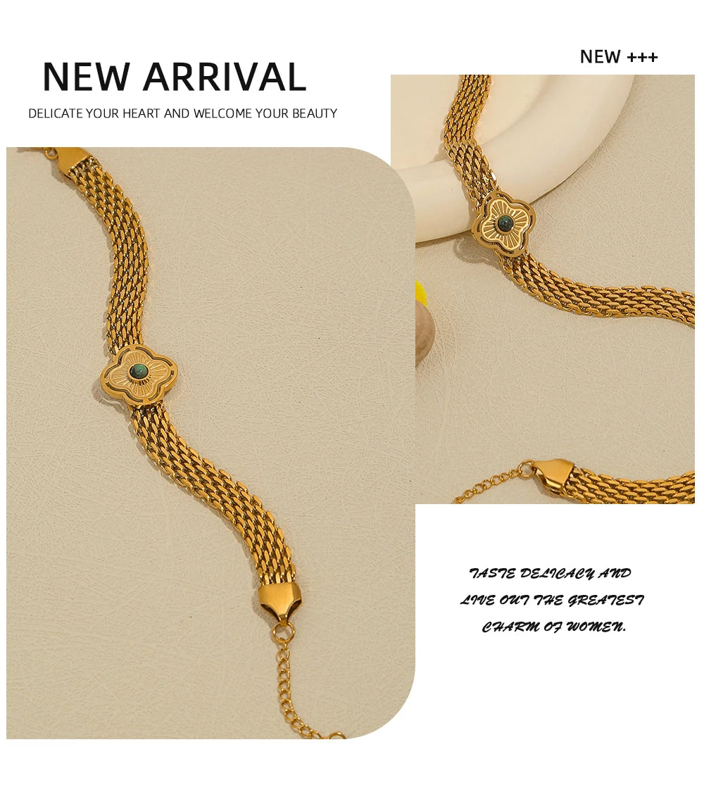 Coarse Chain Flowers Natural Stone Chain Necklace — 316L Stainless Steel · PS387