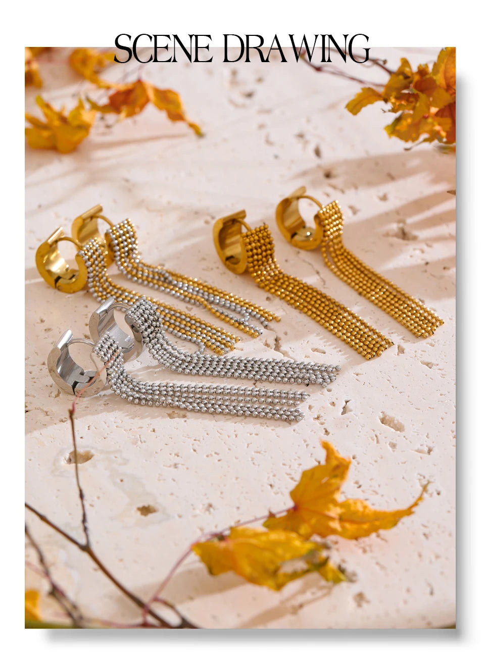 Geometric chain earrings in gold-plated stainless steel.