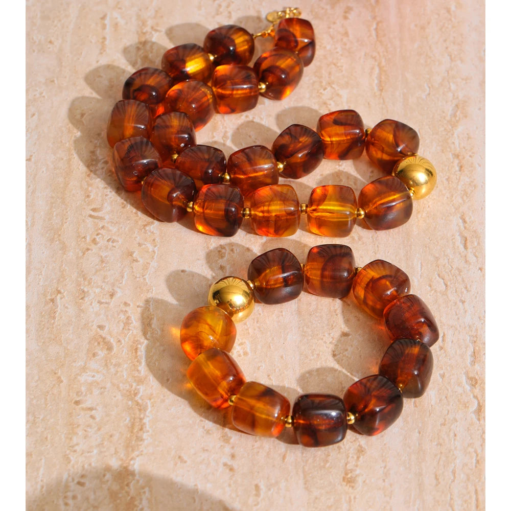Acrylic Beaded Geometric Necklace — Gold-Plated Stainless Steel with Acrylic · PS2198