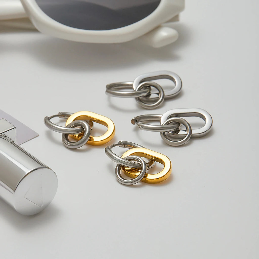 Two-Tone Geometric U Earrings — Stainless Steel · PS359