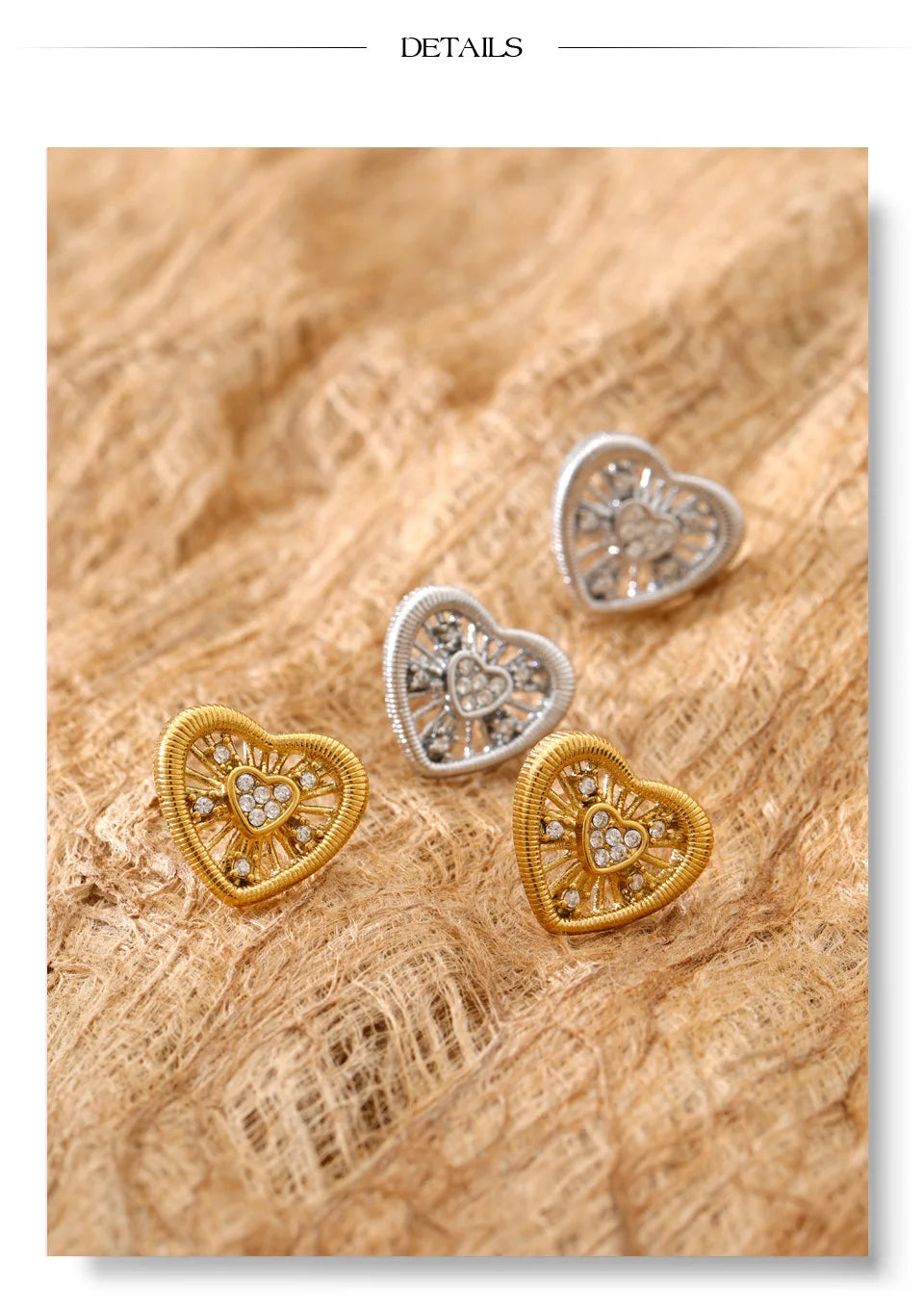 Cubic Zirconia Heart Earrings — Gold-Plated Stainless Steel with Cubic Zirconia · PS929