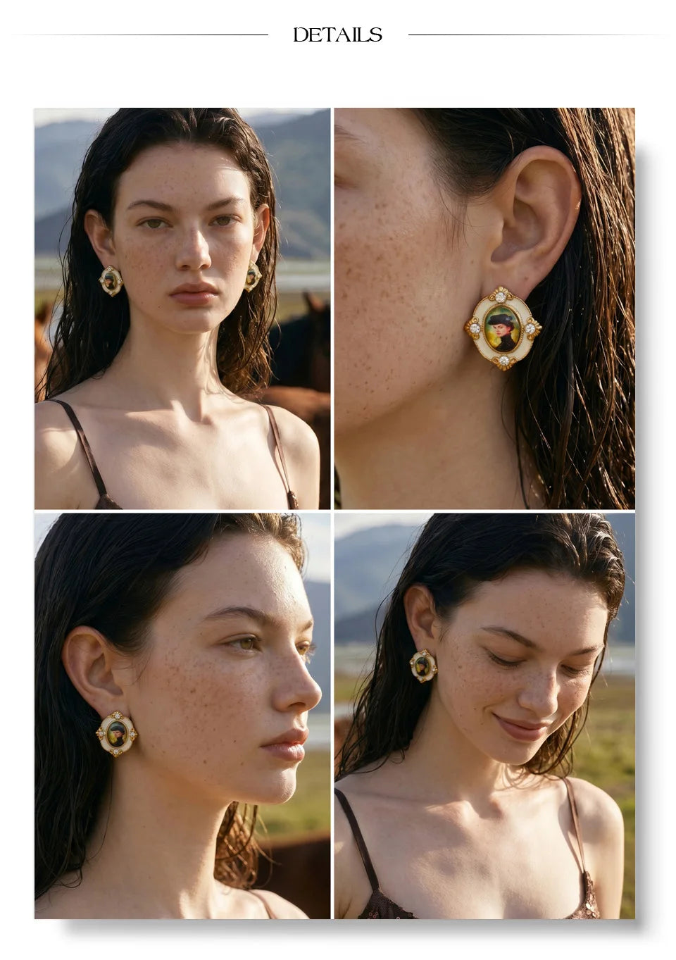Resin crystal geometric earrings in gold-plated stainless steel with resin and crystal.
