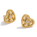 Cubic Zirconia Heart Earrings — Gold-Plated Stainless Steel with Cubic Zirconia · PS929