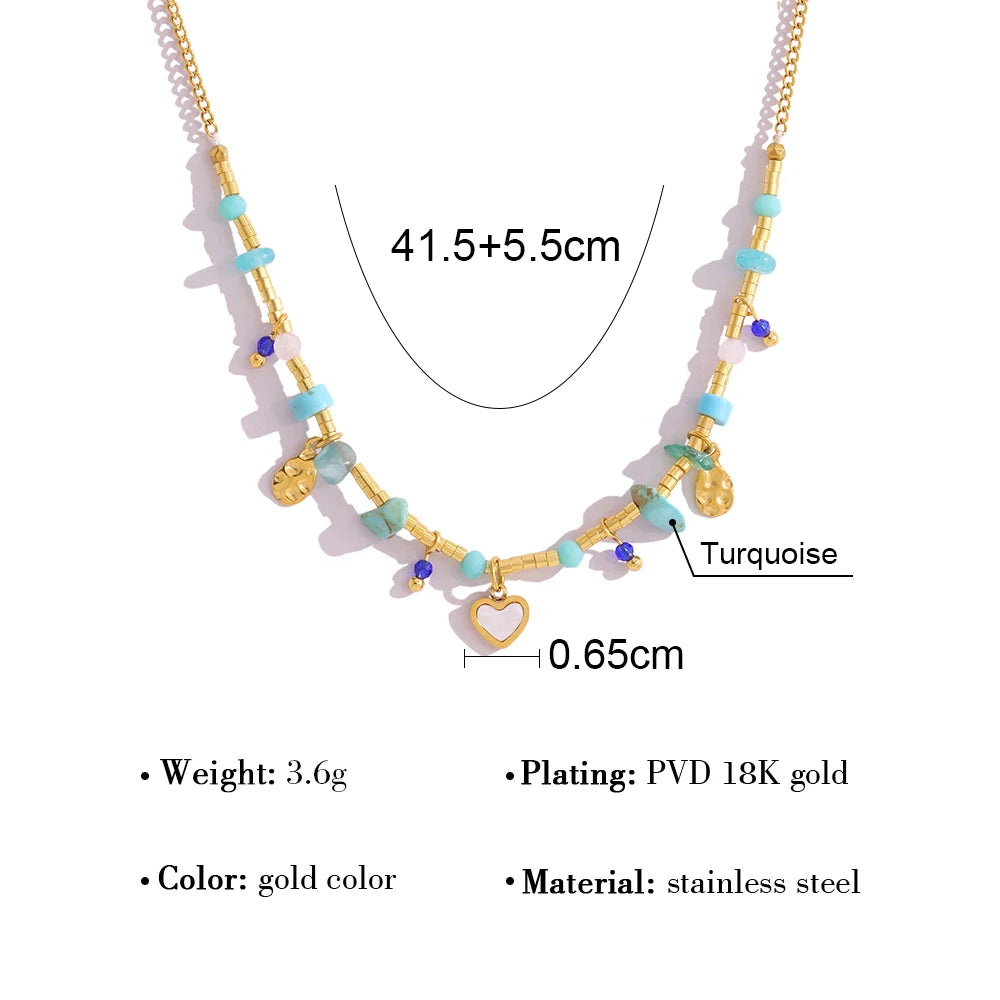 Boho Natural Stone Necklace Vintage Ethnic — 316L Stainless Steel · PS471