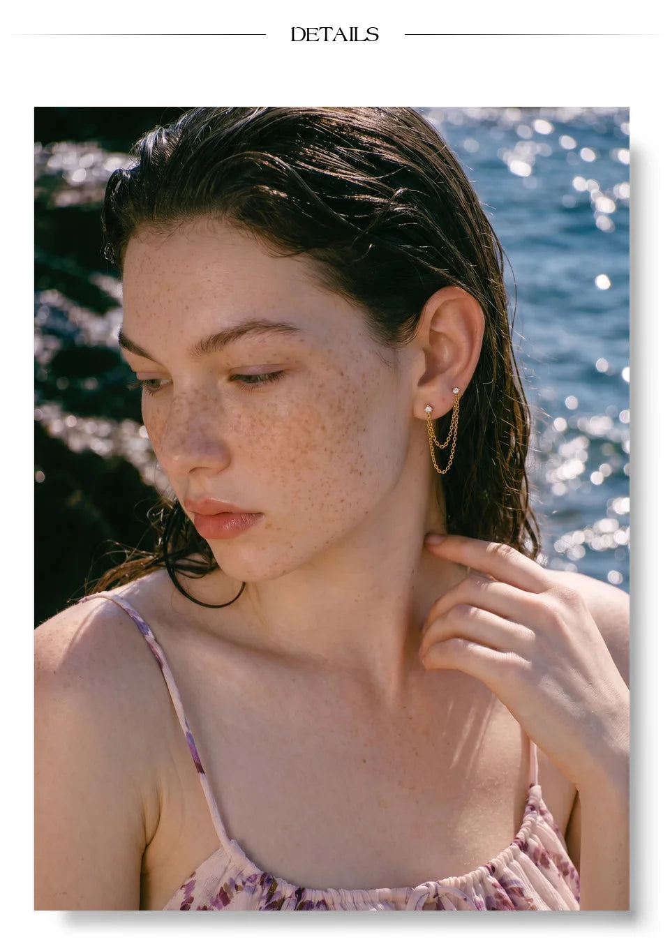 Cubic zirconia geometric chain earrings in gold-plated stainless steel with cubic zirconia.