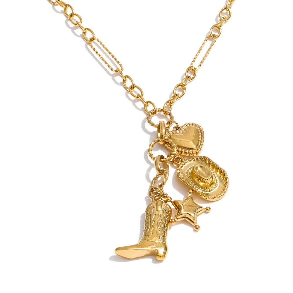 Heart star geometric necklace in gold-plated stainless steel.