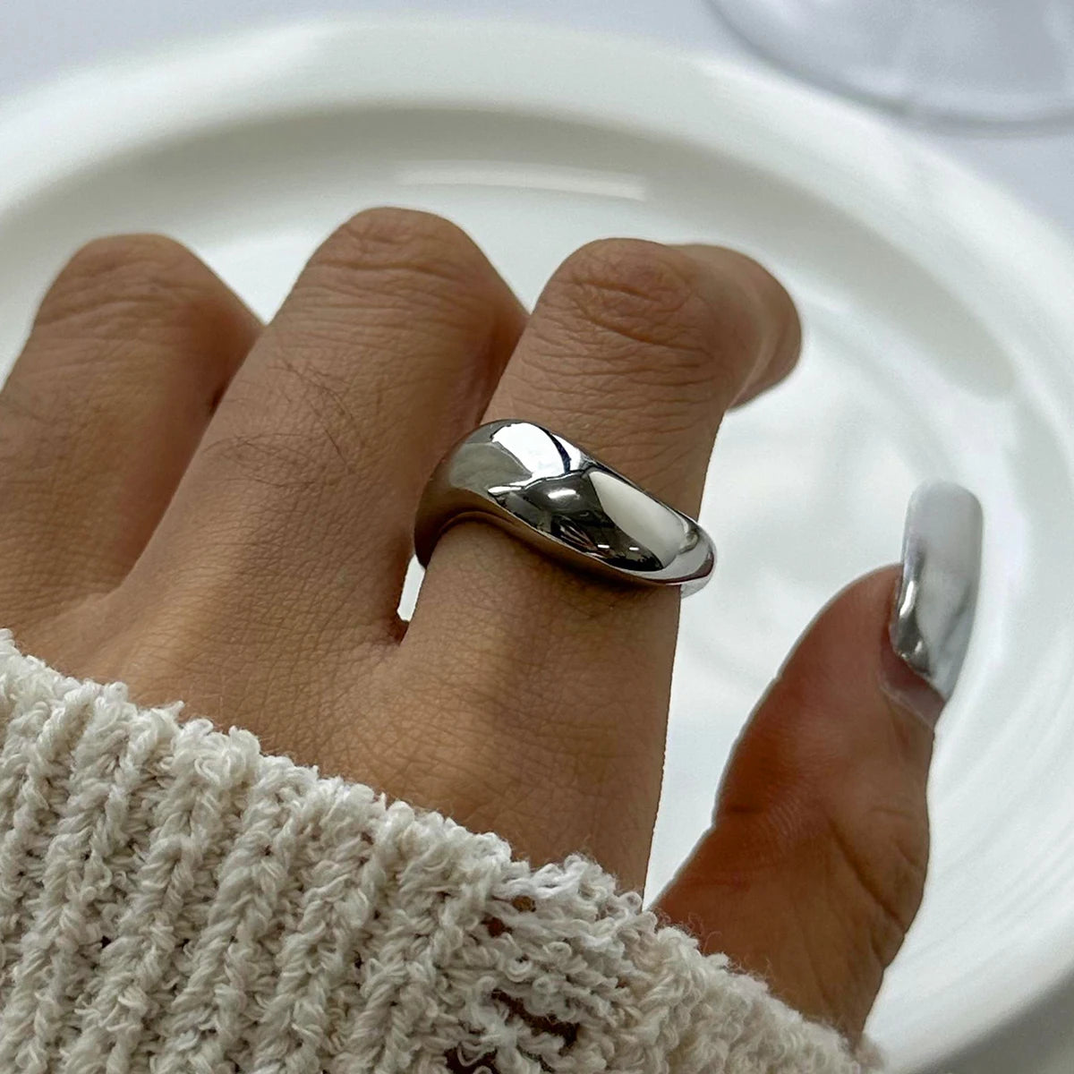Chunky Silver Ring Stack — Stainless Steel · PS254