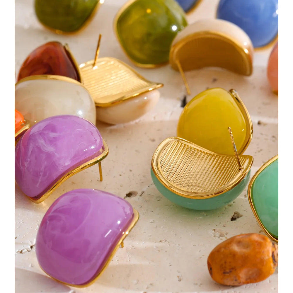 Resin Acrylic Y2K Earrings — Gold-Plated Stainless Steel with Resin and Acrylic · PS1858