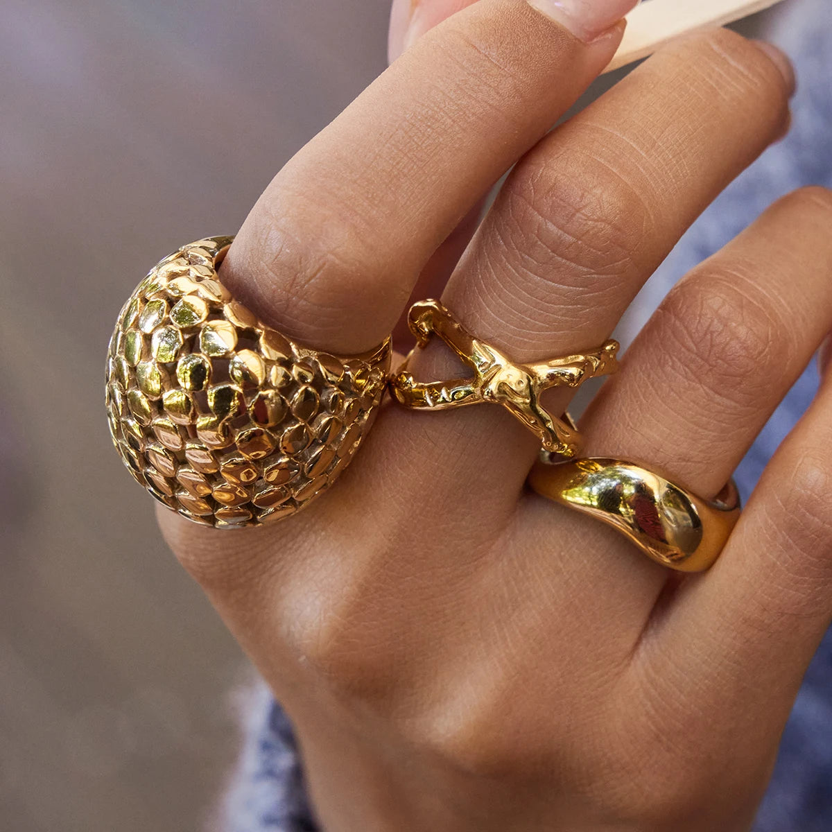 Chunky Gold Ring Stack — Stainless Steel · PS253