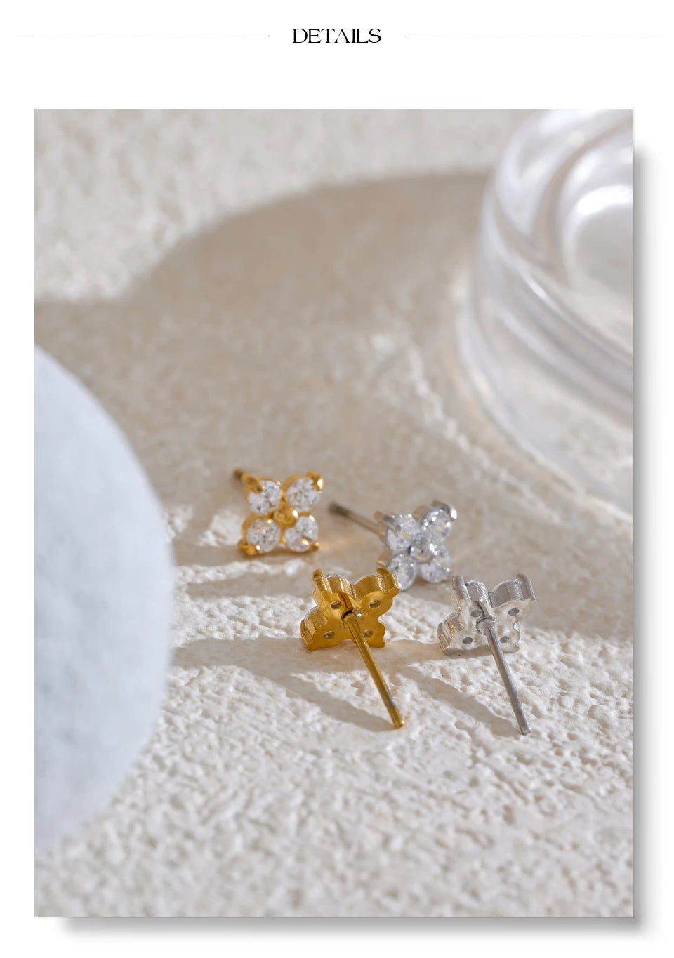 Cubic Zirconia Flower Earrings — Gold-Plated Stainless Steel with Cubic Zirconia · PS2236