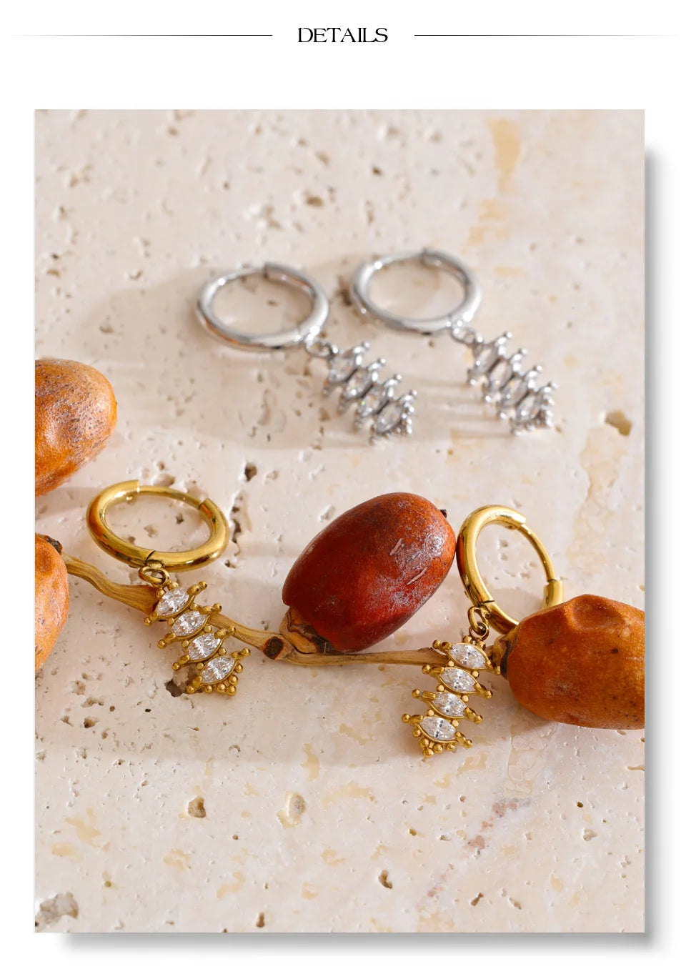 Cubic Zirconia Geometric Earrings — Gold-Plated Stainless Steel with Cubic Zirconia · PS1302