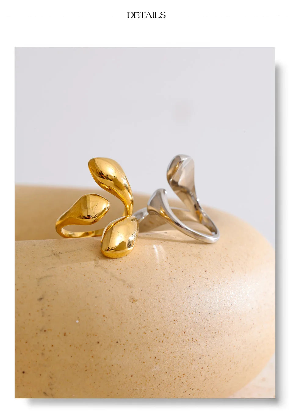 Geometric ring in gold-plated stainless steel.