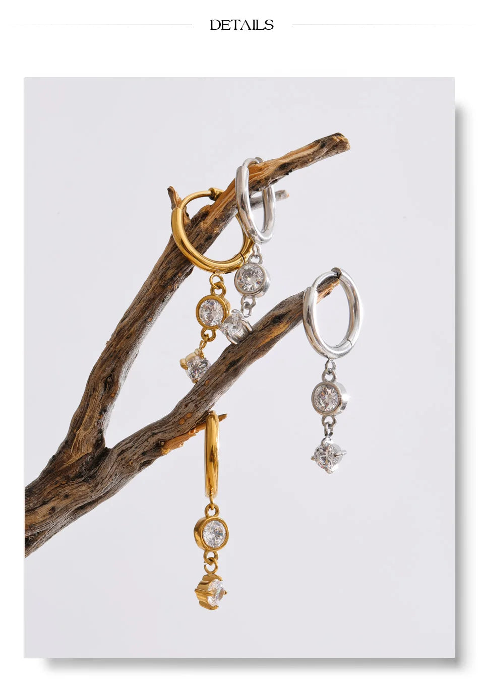 Cubic zirconia geometric earrings in gold-plated stainless steel with cubic zirconia.