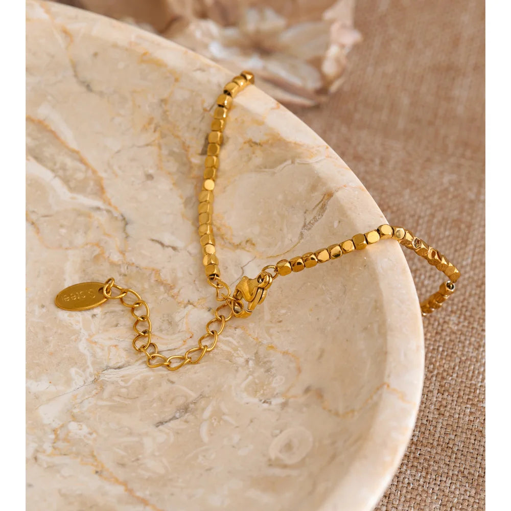 Beaded Geometric Chain Bracelet — Gold-Plated Stainless Steel · PS1030