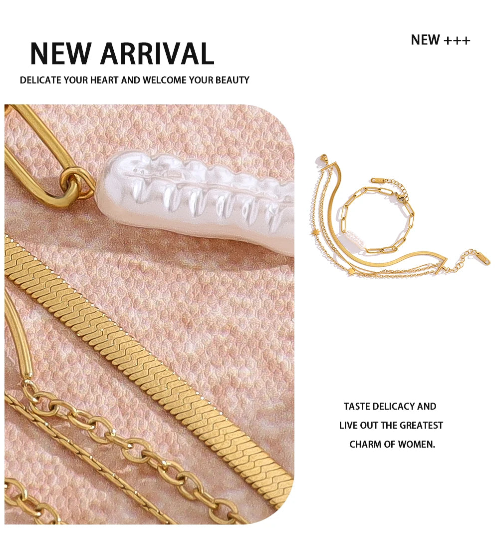 Layered Bracelet Irregular Baroque Pearl — 316L Stainless Steel · PS396